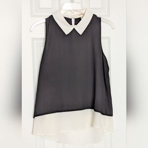 Monteau Womens (M) Elegant Black & Cream Sleeveless Layered-Look Collared Blouse